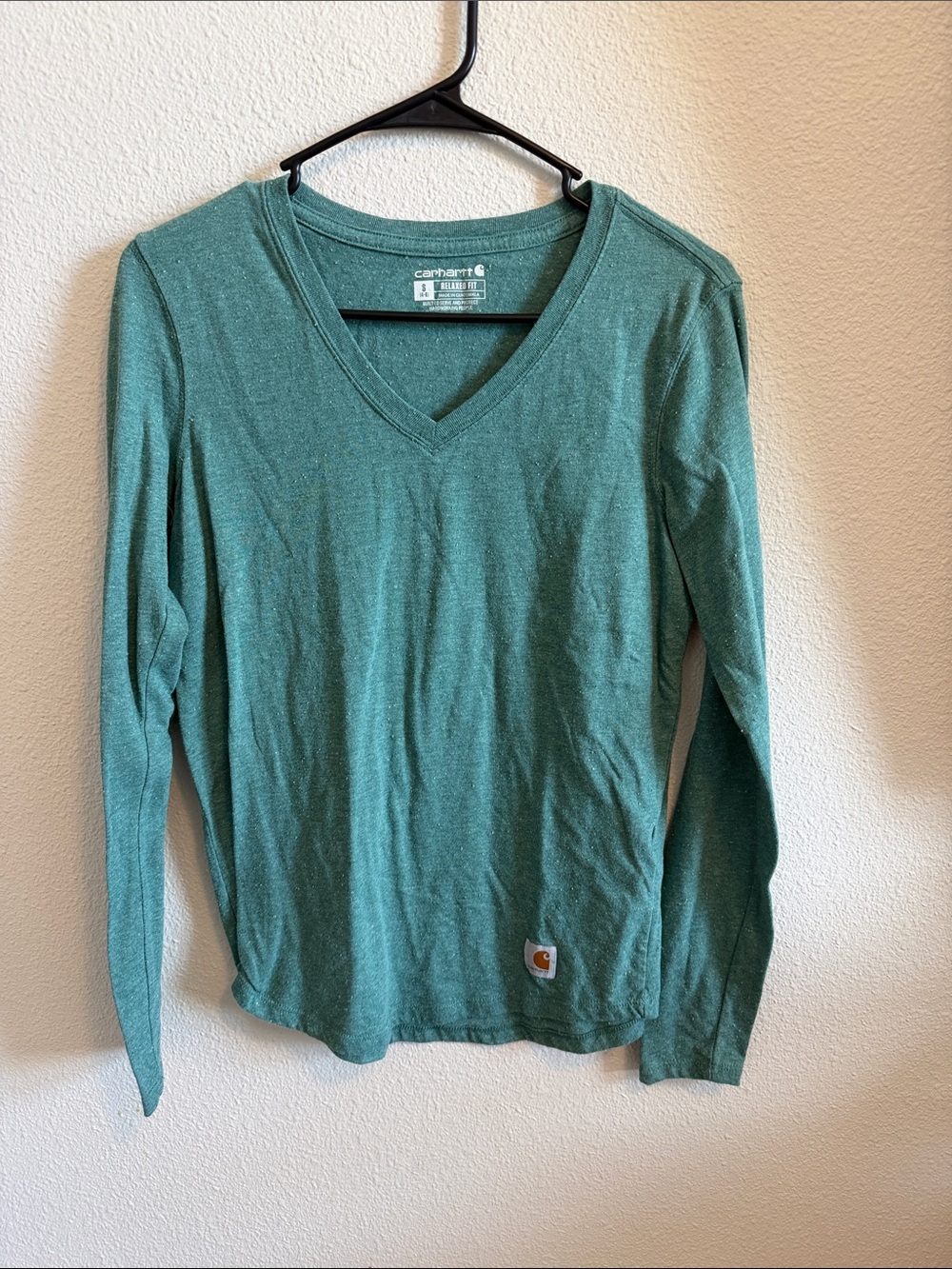Carhartt Women’s Teal Green Long Sleeve V-Neck Tee